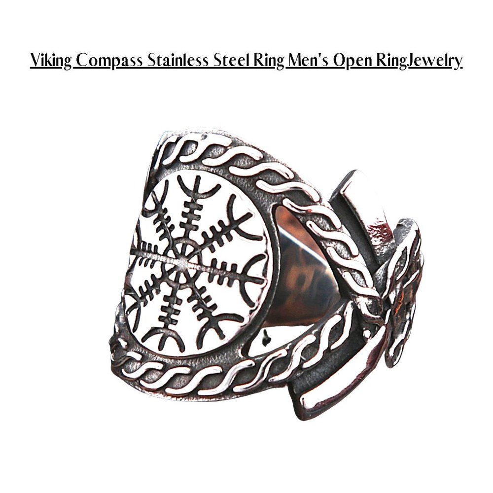 New Open Stainless Steel Viking Compass Ring For Men Nordic Retro Celtics Knot